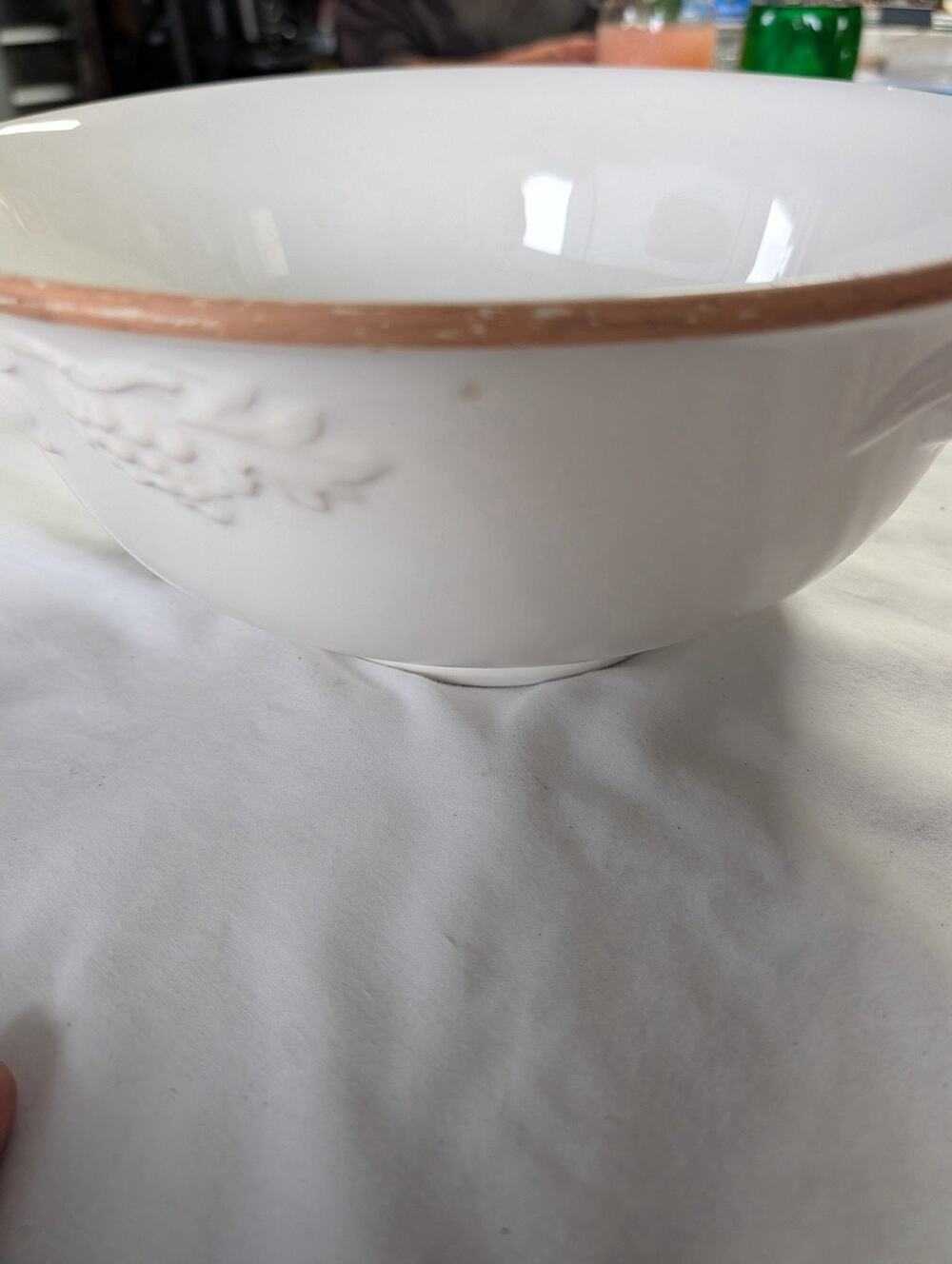 Large CWC WhiteEmbossed Serving / Mixing Bowl~Made In Italy~Farmhouse